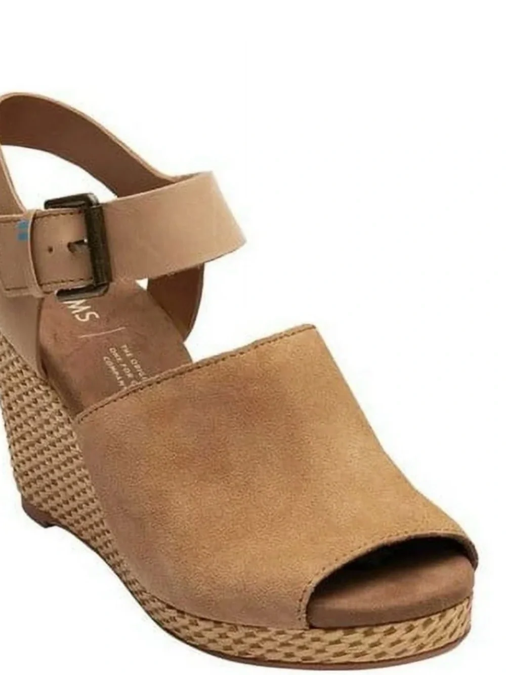 TOMS Camel Suede Open-Toe Sandals with Buckle Strap